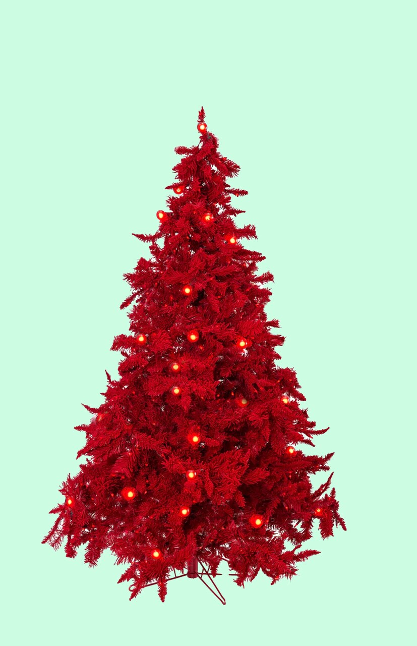 7.5ft Pre Lit Ruby Red Christmas Tree with Small and Large LED Lights